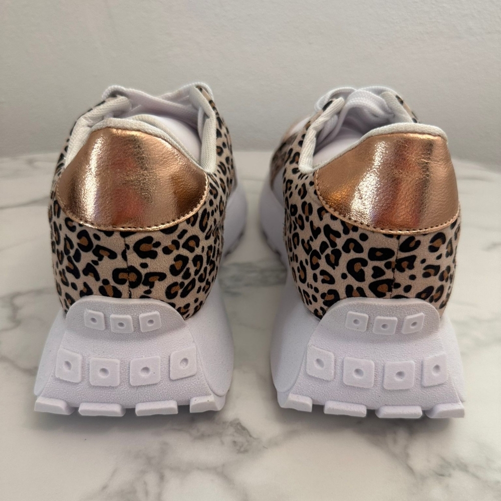 Leopard Print Sneakers with Gold Star Detail Trendy Casual Fashion Shoes Size 10 - Picture 4 of 10